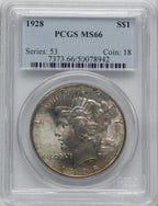 1928 $1 Peace Dollar PCGS MS66