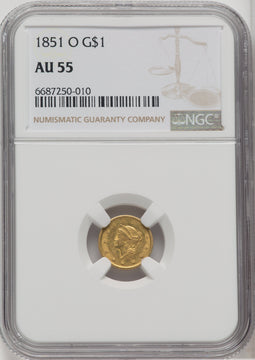 1851-O G$1 Gold Dollar NGC AU55