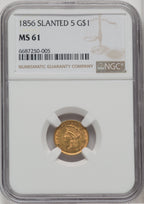 1856 G$1 Slanted 5 Gold Dollar NGC MS61