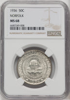 1936 50C Norfolk Commemorative Silver NGC MS68