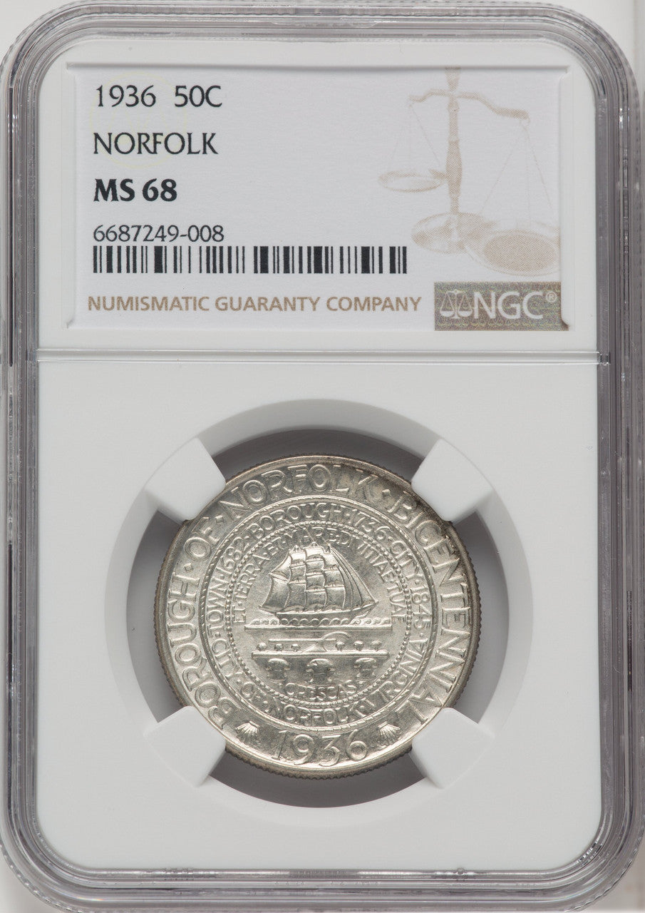 1936 50C Norfolk Commemorative Silver NGC MS68