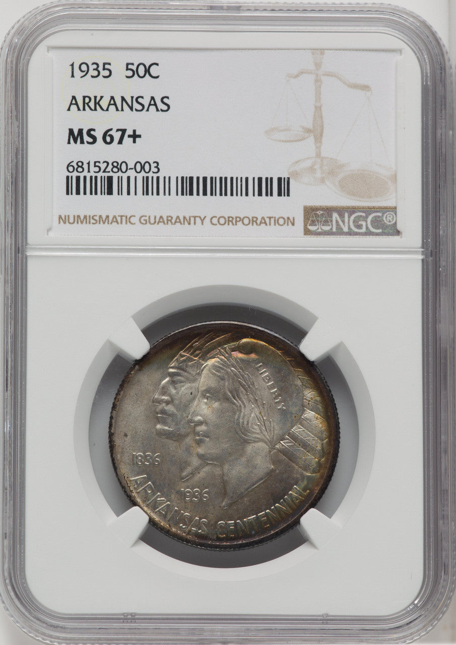 1935 50C Arkansas Commemorative Silver NGC MS67+