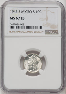1945-S 10C MICRO S FB Mercury Dime NGC MS67