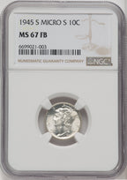 1945-S 10C MICRO S FB Mercury Dime NGC MS67