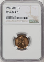 1909 1C VDB RD Lincoln Cent NGC MS67+