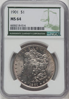 1901 $1 Green Label Morgan Dollar NGC MS64