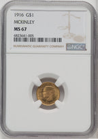 1916 G$1 McKinley Commemorative Gold NGC MS67 (764026025)