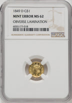 1849-D G$1 Gold Dollar NGC MS62