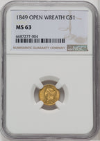 1849 G$1 Gold Dollar NGC MS63