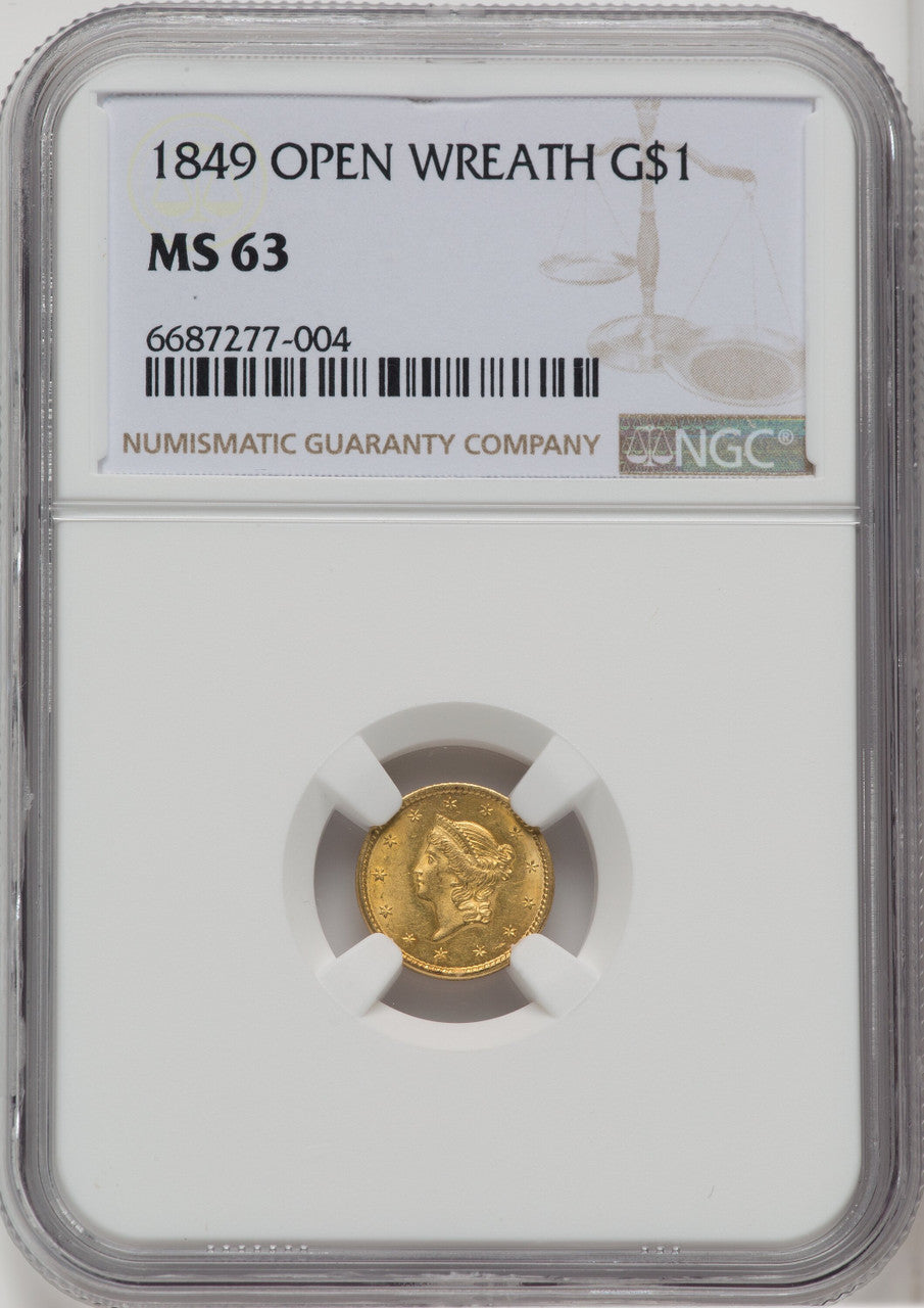 1849 G$1 Gold Dollar NGC MS63