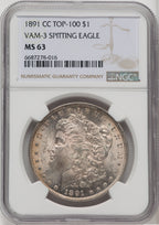 1891-CC $1 VAM-3 Spitting Eagle Morgan Dollar NGC MS63