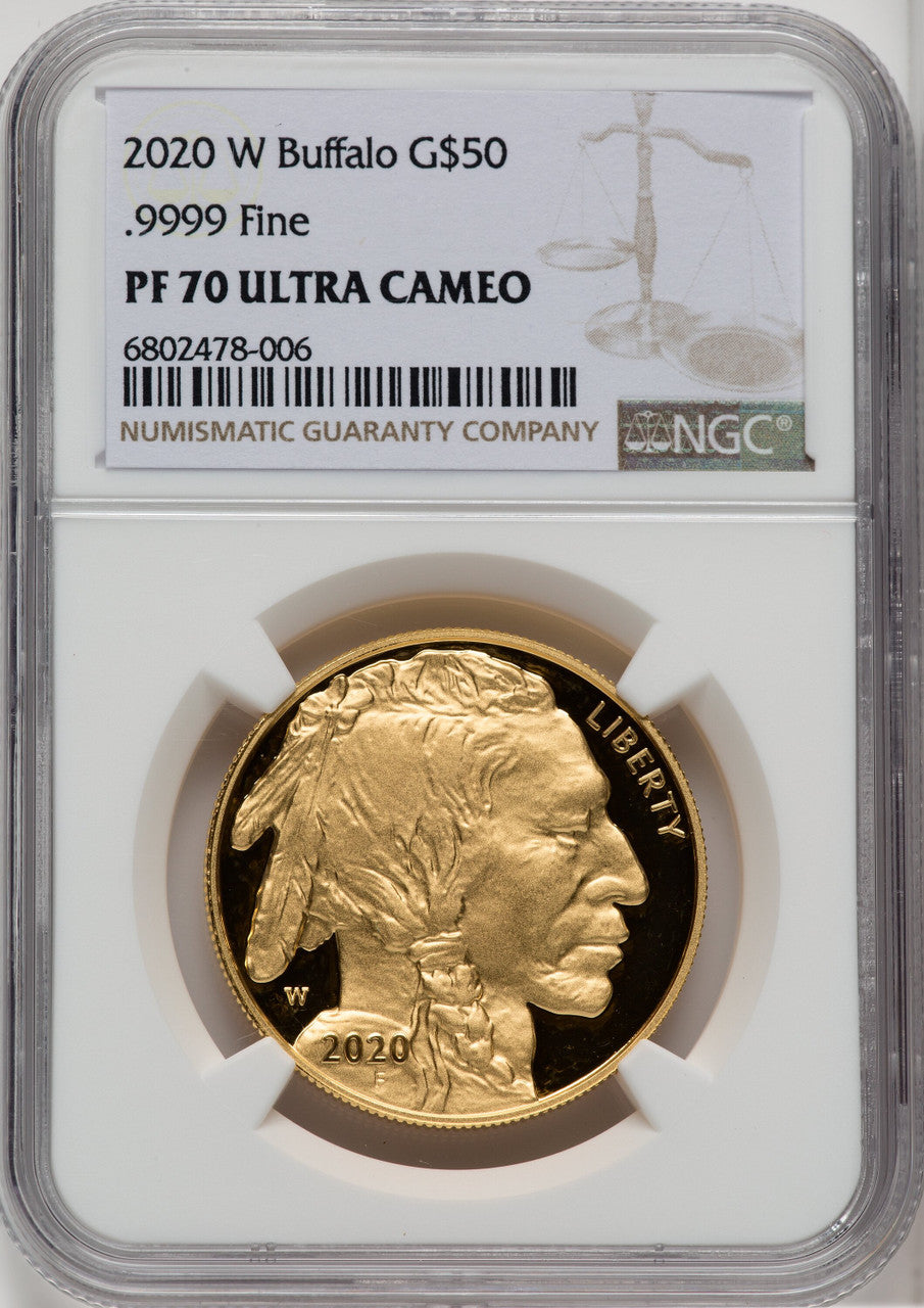 2020-W G$50 Gold Buffalo DCAM Brown Label NGC PF70
