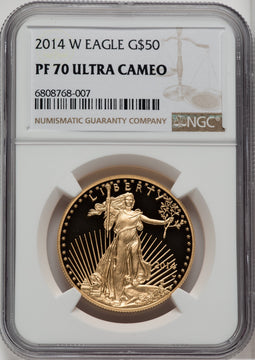 2014-W $50 One-Ounce Gold Eagle Brown Label NGC PF70