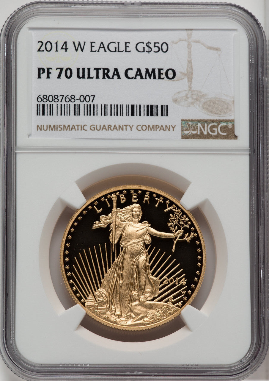 2014-W $50 One-Ounce Gold Eagle Brown Label NGC PF70