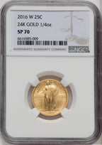 2016-W 25C Standing Liberty Quarter-Ounce Gold 100th Anniversary Brown Label NGC MS70