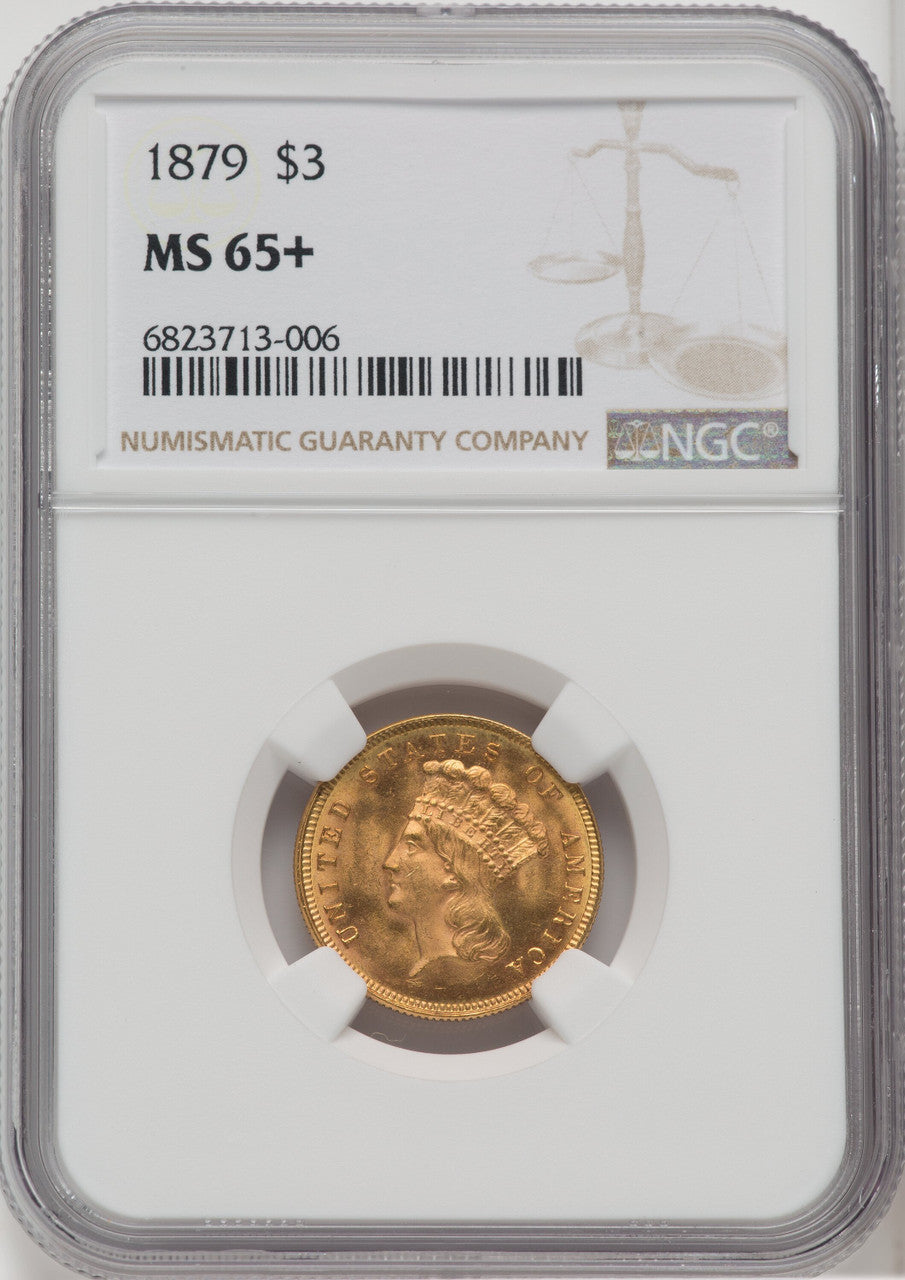 1879 $3 Three Dollar Gold Pieces NGC MS65+