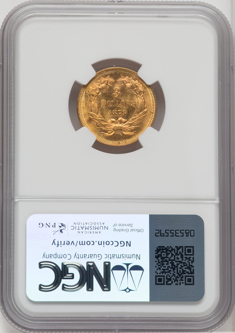 1879 $3 Three Dollar Gold Pieces NGC MS65+