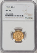 1851 $2.50 Liberty Quarter Eagle NGC MS65
