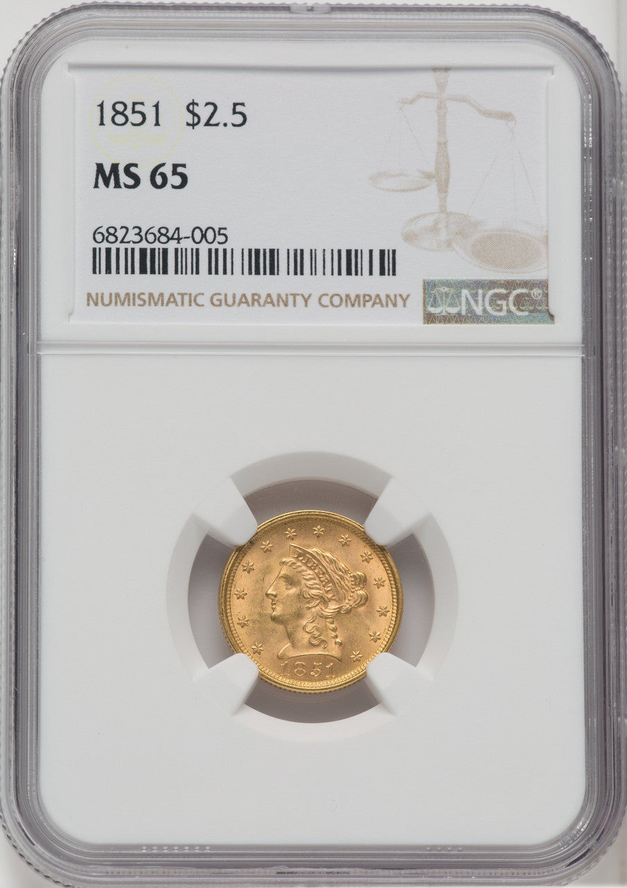 1851 $2.50 Liberty Quarter Eagle NGC MS65