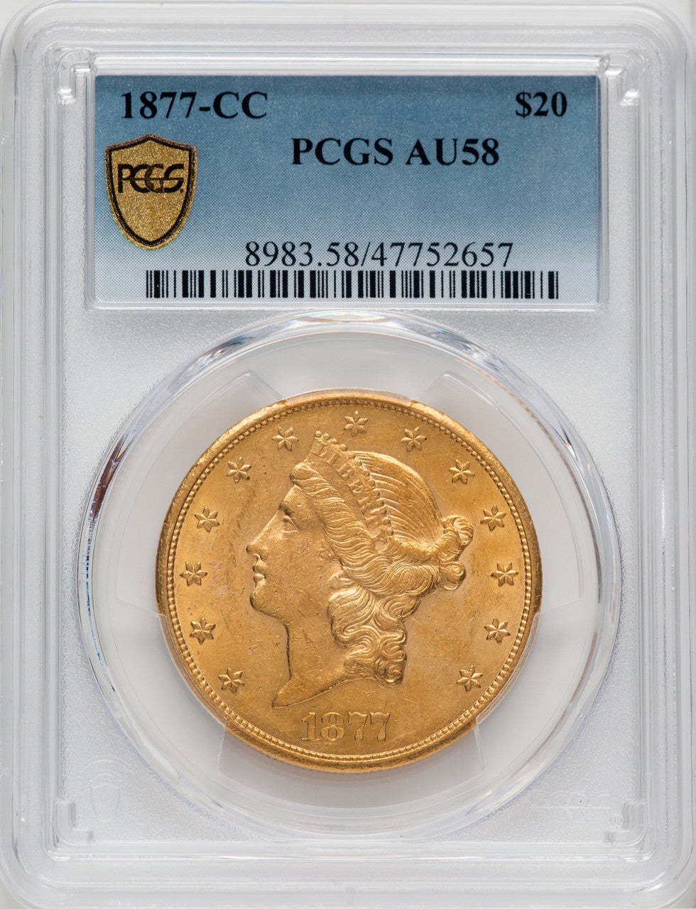 1877-CC $20 Liberty Double Eagle PCGS AU58