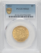 1813 $5 Early Half Eagle PCGS MS63