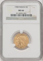 1908 $5 Indian Indian Half Eagle NGC MS66
