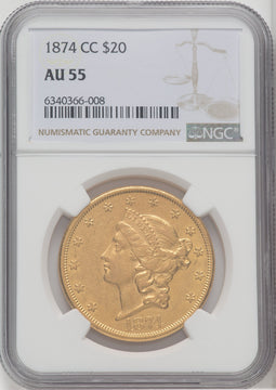 1874-CC $20 Liberty Double Eagle NGC AU55