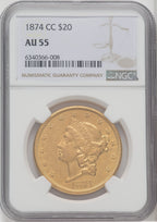 1874-CC $20 Liberty Double Eagle NGC AU55