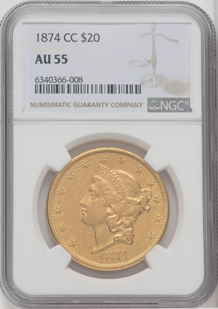 1874-CC $20 Liberty Double Eagle NGC AU55
