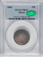 1866 Motto CAC Proof Seated Quarter PCGS PR67