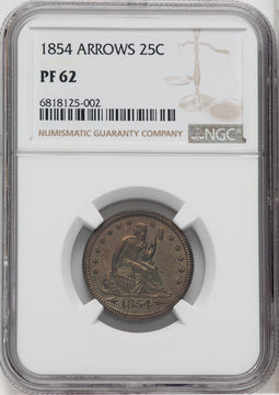 1854 25C ARROWS Proof Seated Quarter NGC PR62