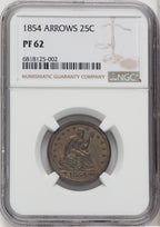 1854 25C ARROWS Proof Seated Quarter NGC PR62