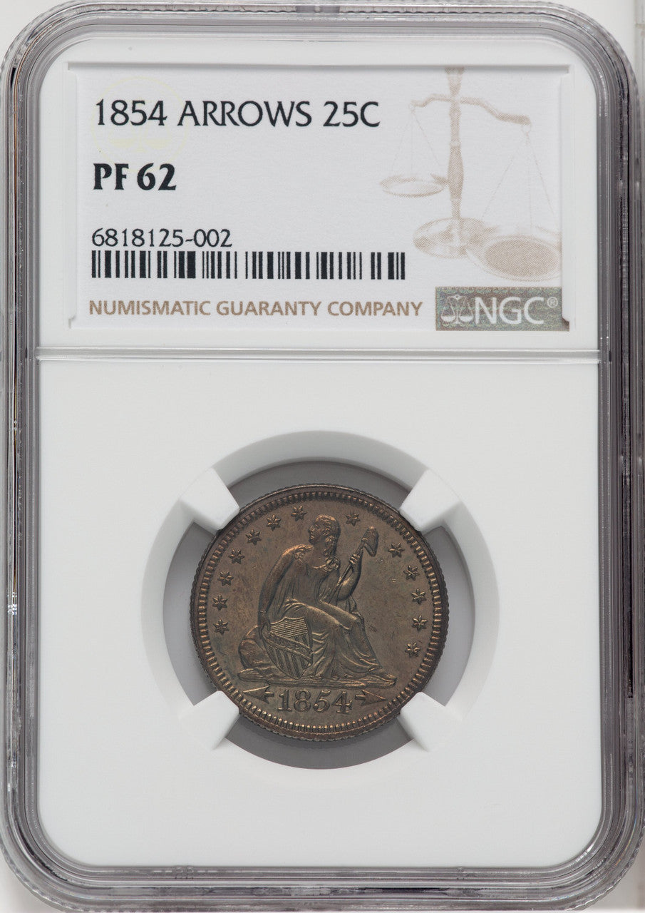 1854 25C ARROWS Proof Seated Quarter NGC PR62