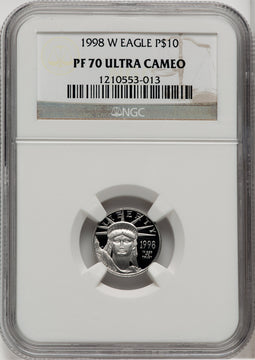 1998-W $10 Tenth-Ounce Platinum Brown Label NGC PF70