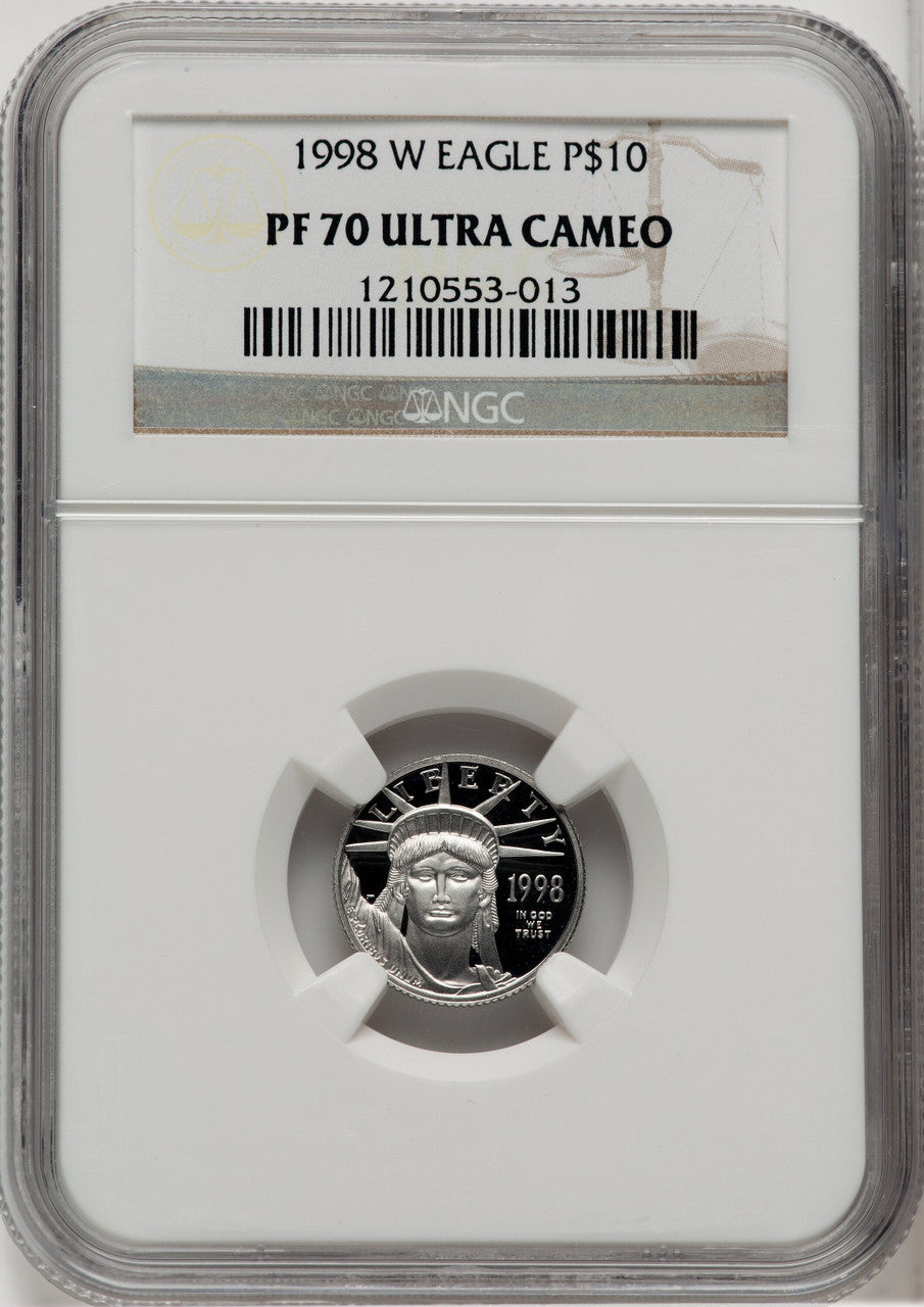 1998-W $10 Tenth-Ounce Platinum Brown Label NGC PF70