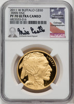 2011-W $50 One-Ounce Gold Buffalo Mike Castle Signature NGC PF70