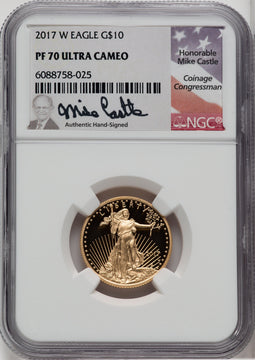 2017-W $10 Quarter-Ounce Gold Eagle Mike Castle NGC PF70