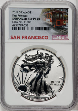 2019-S S$1 Silver Eagle Enhanced Rev First Strike NGC PF70