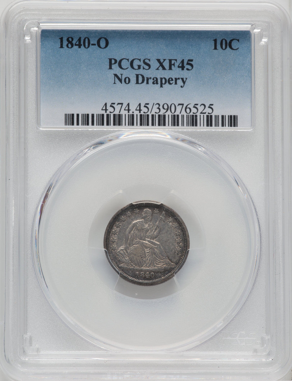 1840-O 10C NO DRAPERY Seated Dime PCGS XF45