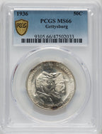 1936 50C Gettysburg Commemorative Silver PCGS MS66