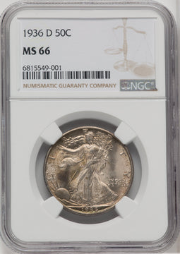 1936-D 50C Walking Liberty Half Dollar NGC MS66