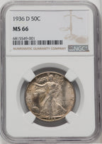 1936-D 50C Walking Liberty Half Dollar NGC MS66