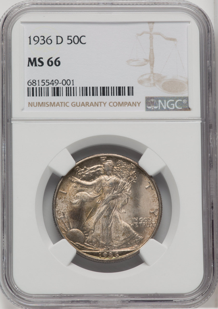 1936-D 50C Walking Liberty Half Dollar NGC MS66