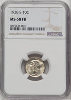 1938-S 10C FB Mercury Dime NGC MS68