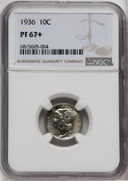 1936 10C Proof Mercury Dime NGC PR67+