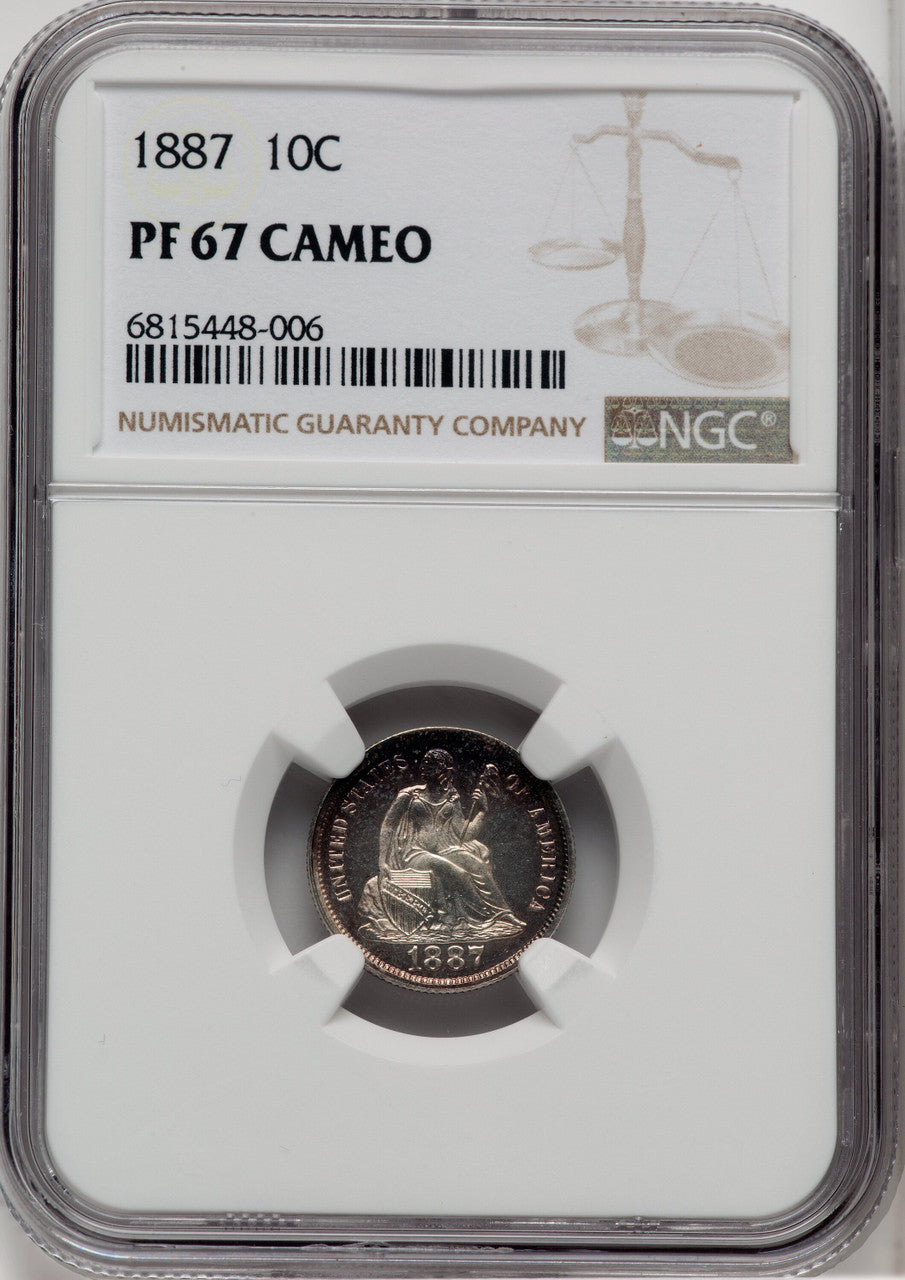 1887 10C CA Proof Seated Dime NGC PR67