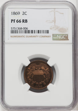 1869 2C RB Proof Two Cent Pieces NGC PR66