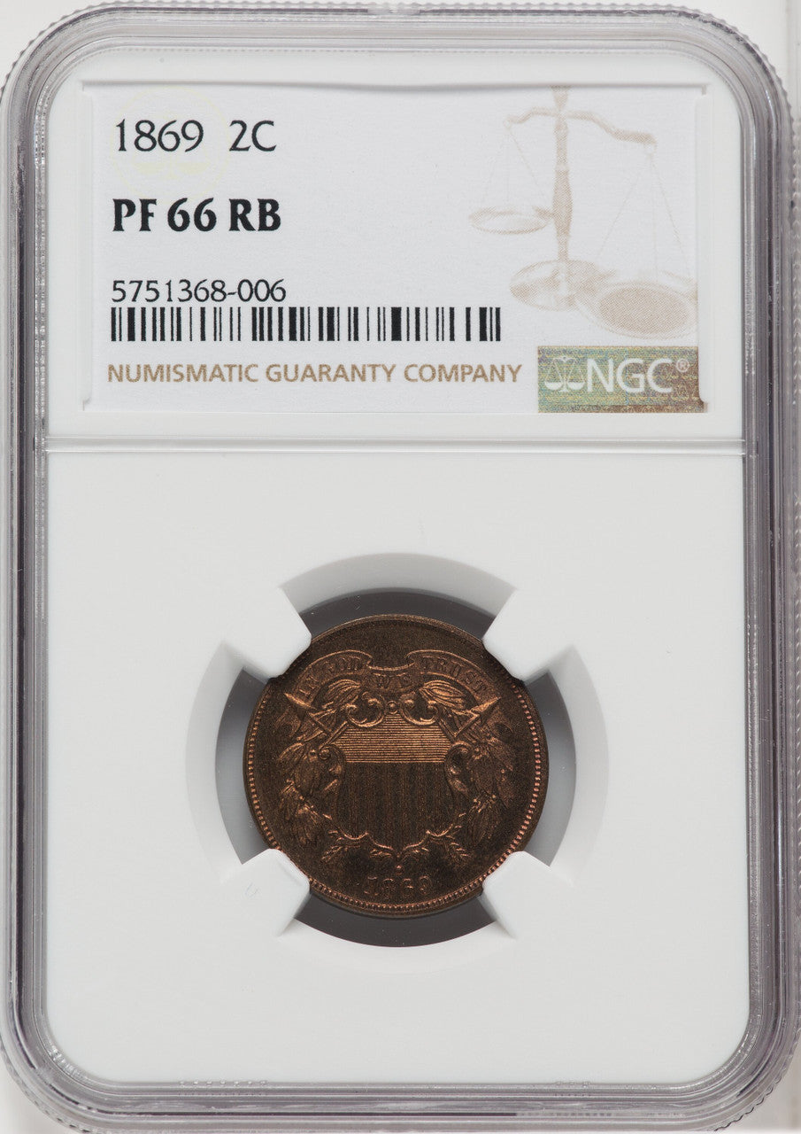 1869 2C RB Proof Two Cent Pieces NGC PR66