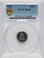 1867 H10C Seated Half Dime PCGS MS65