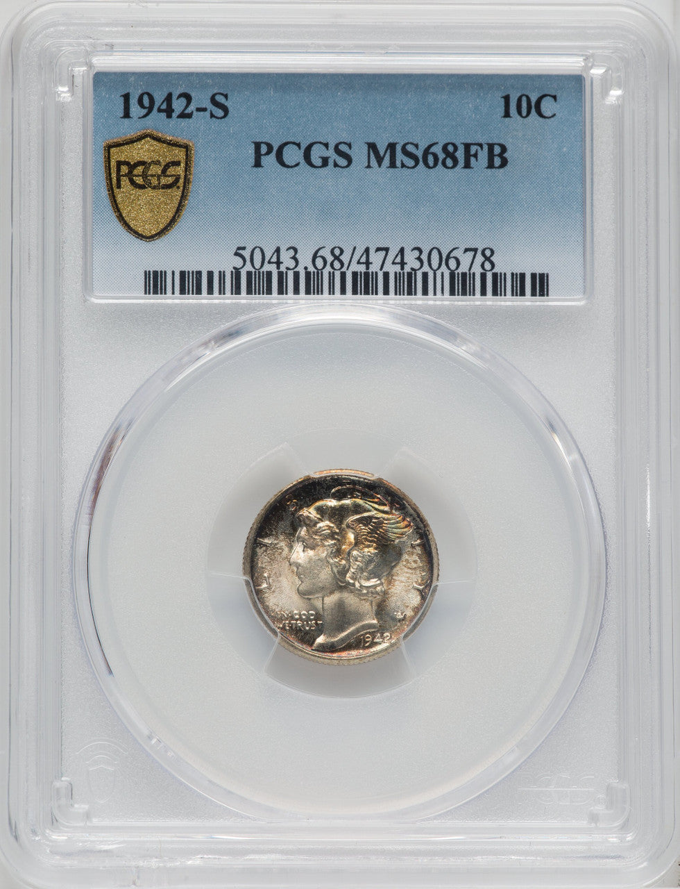 1942-S 10C FB Mercury Dime PCGS MS68